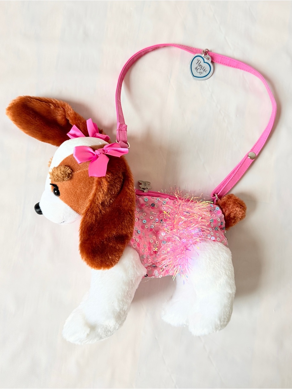 Poochie Plush Dog Shoulder Bag King Charles Cavalier pink sequin Girl's